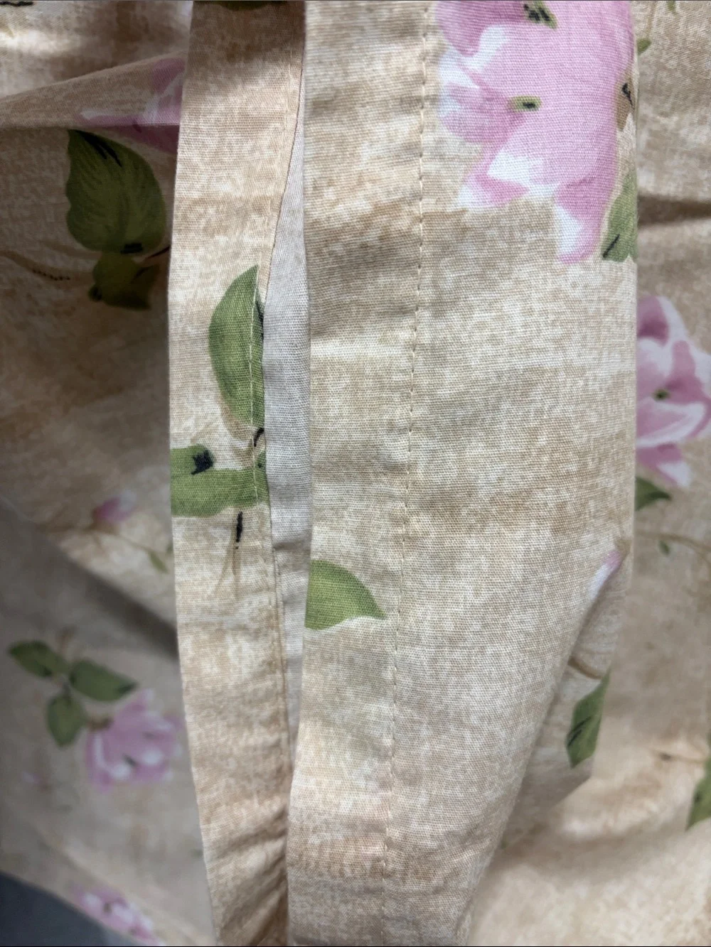 Vintage Floral Pink Rose Print Linen Panel single stitch
